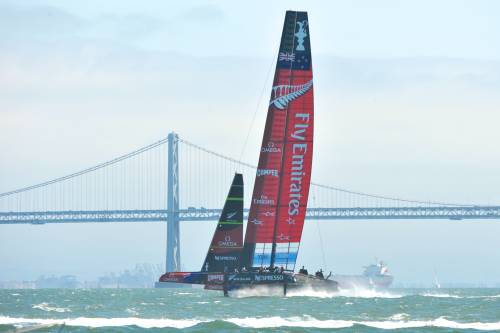 America's Cup Boat competing in a sailing event